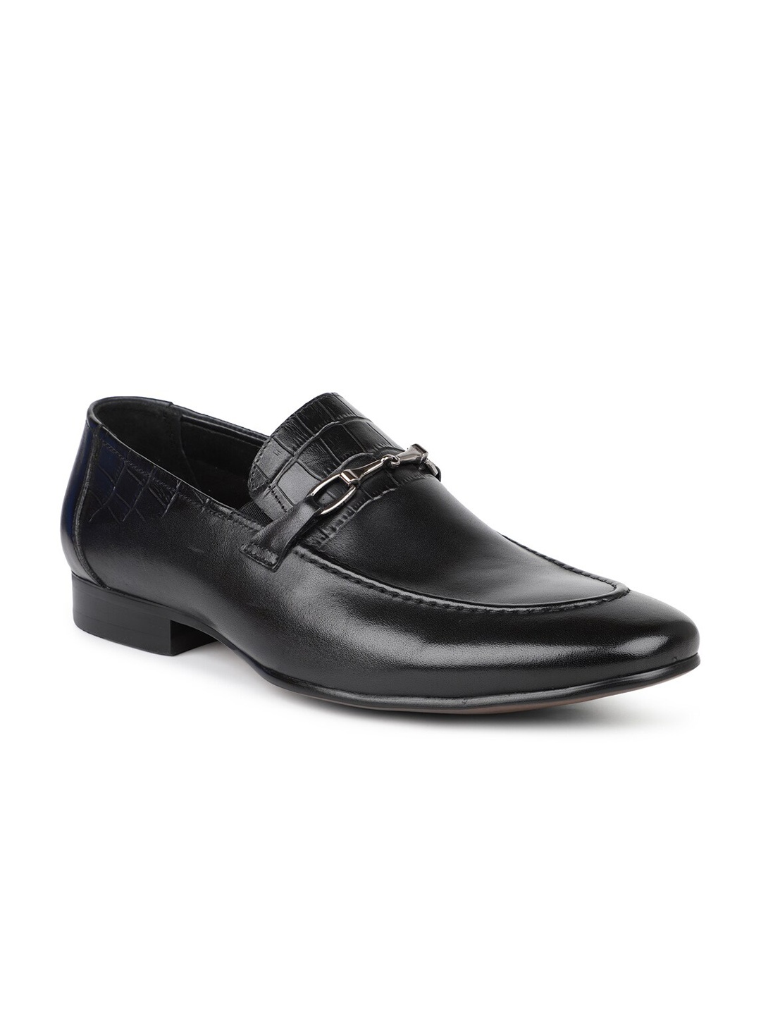 

ATESBER by Inc.5 Men Black Solid Leather Formal Slip-On Shoes