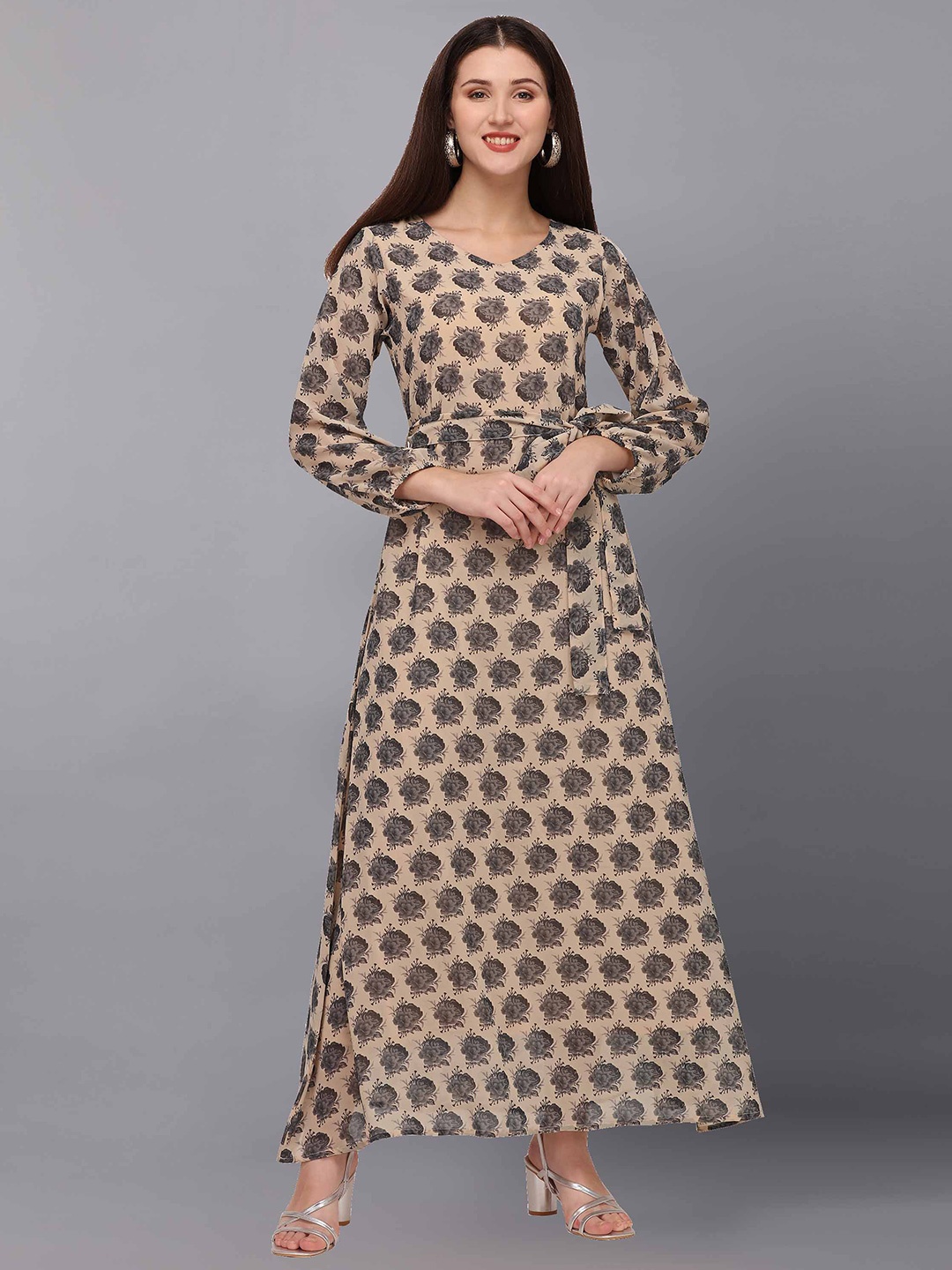 

Fashfun Beige Ethnic Motifs Georgette Maxi Dress