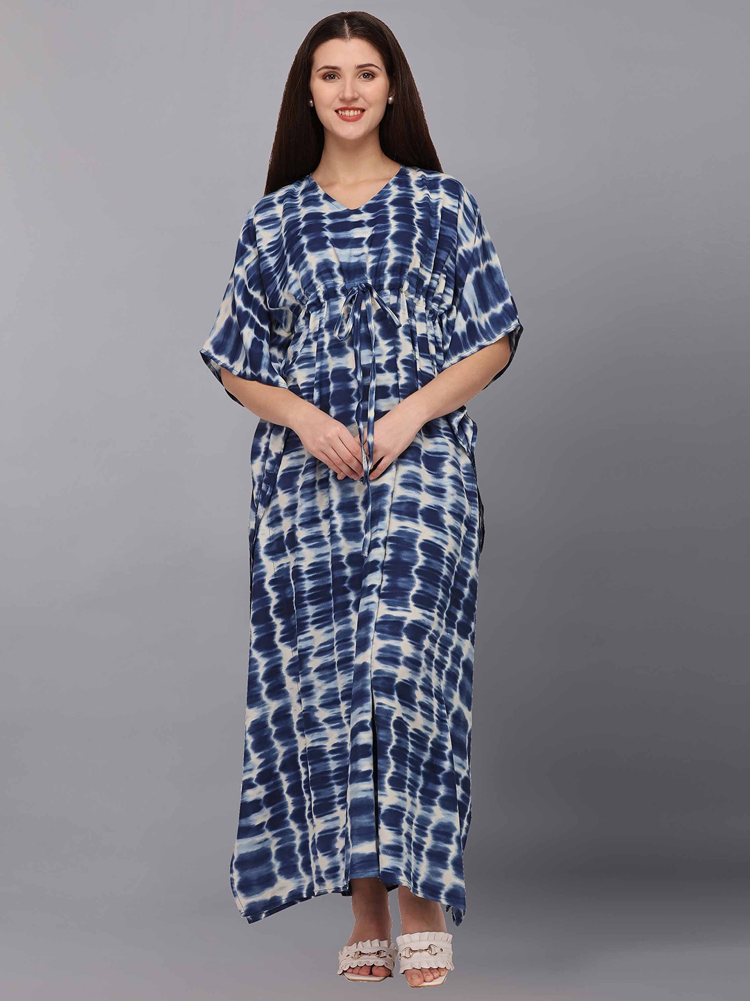 

Fashfun Women Blue Tie and Dye Crepe Kaftan Maxi Dress