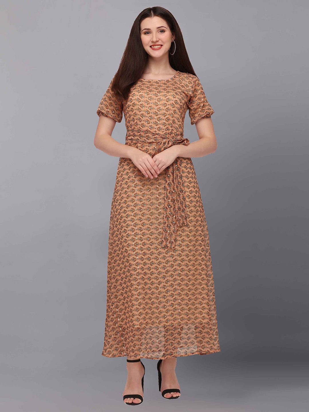 

Fashfun Peach-Coloured Chiffon Fit & Flare Maxi Dress