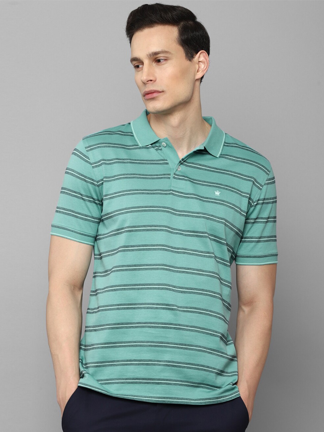 

Louis Philippe Men Blue Striped Polo Collar T-shirt