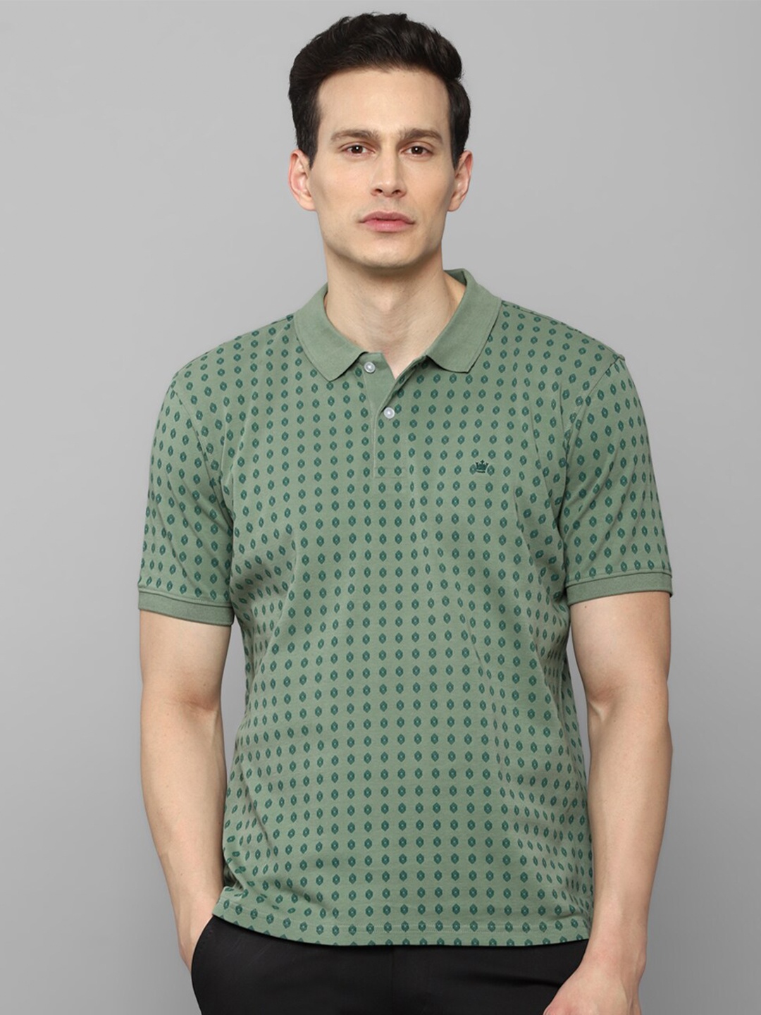 

Louis Philippe Men Green Printed Pure Cotton Polo Collar T-shirt