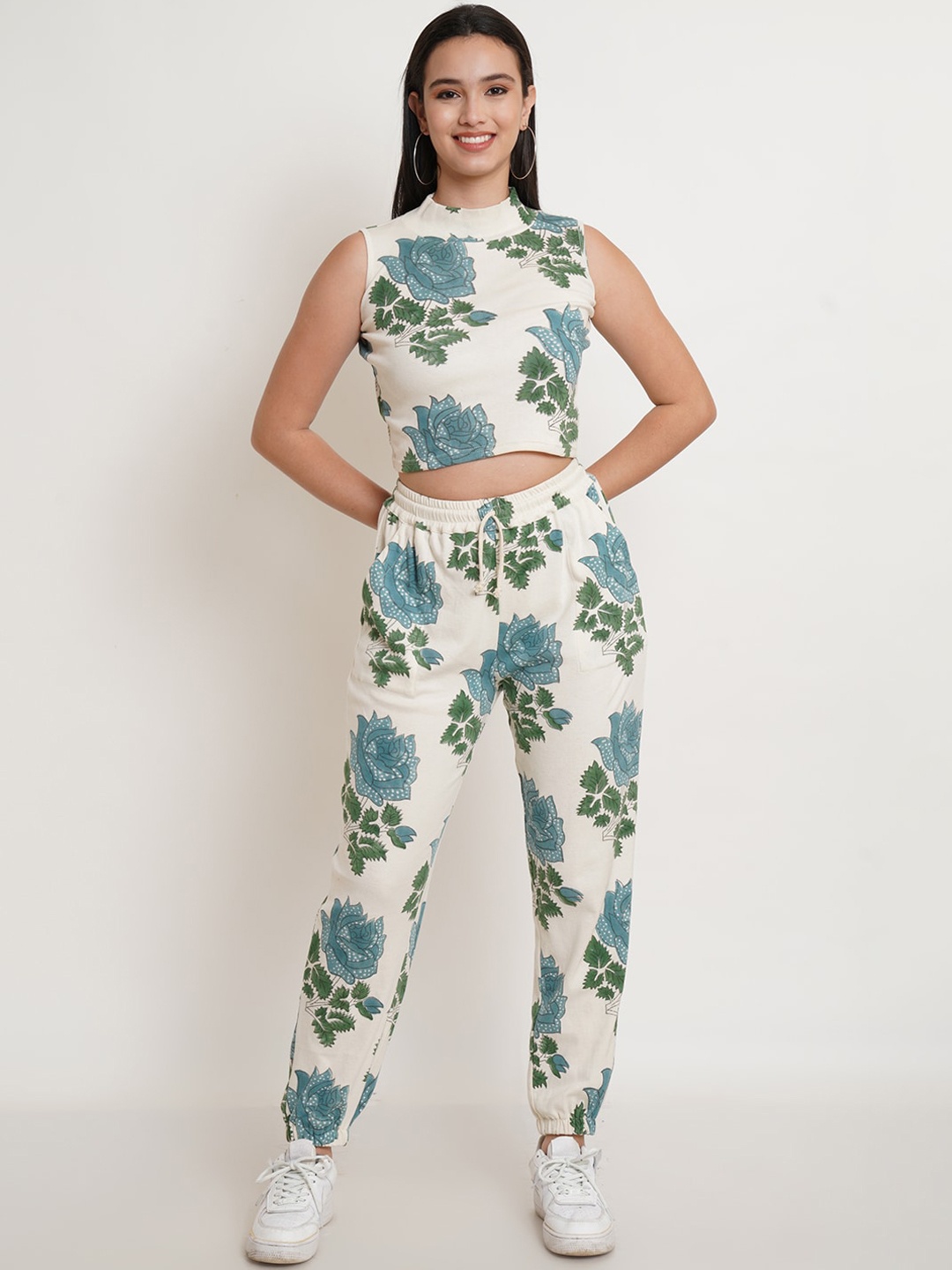 

Purple State Pure Cotton Printed Top with Trouser, Off white