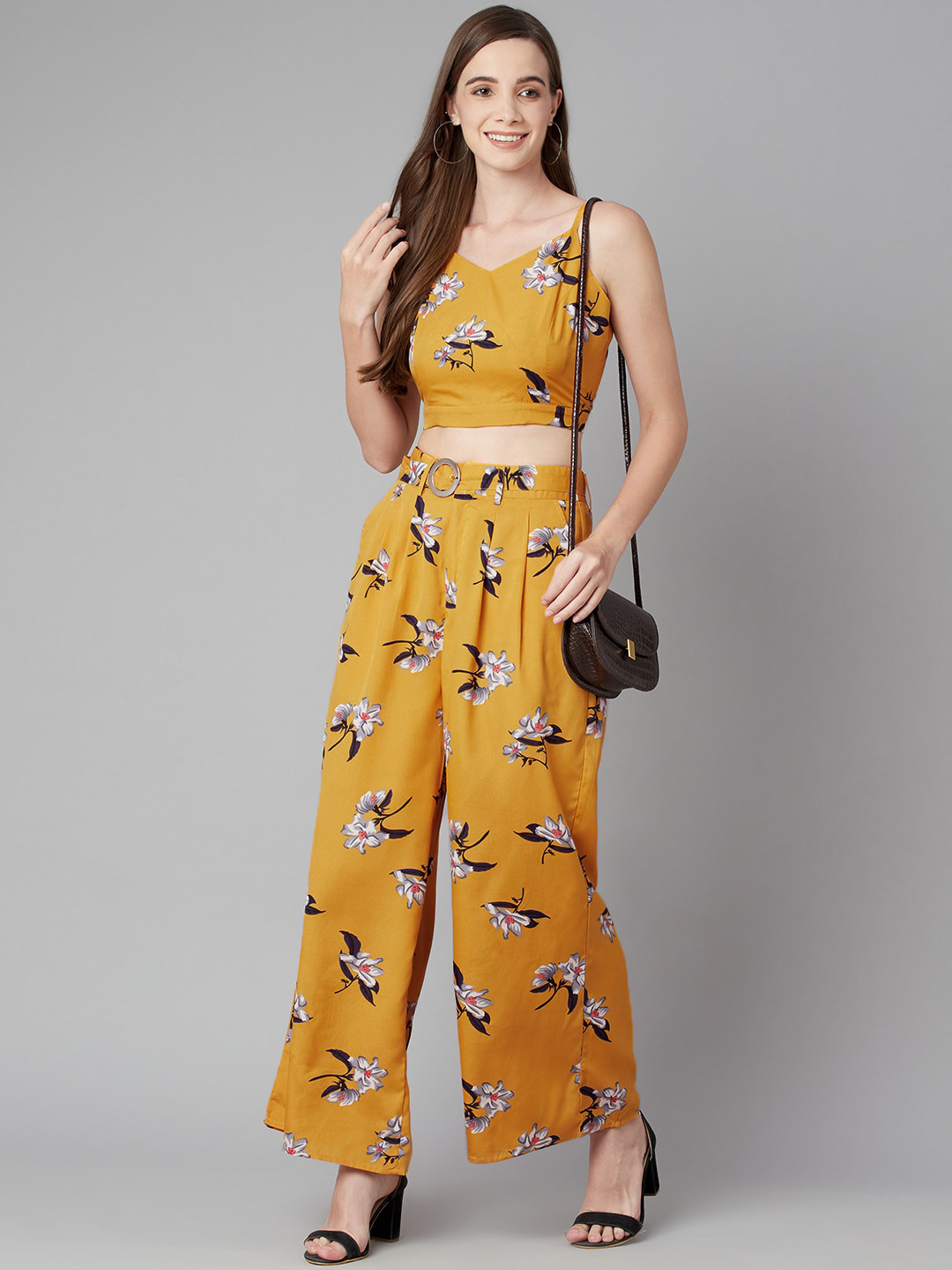 

Purple State Printed Top with Palazzos, Mustard