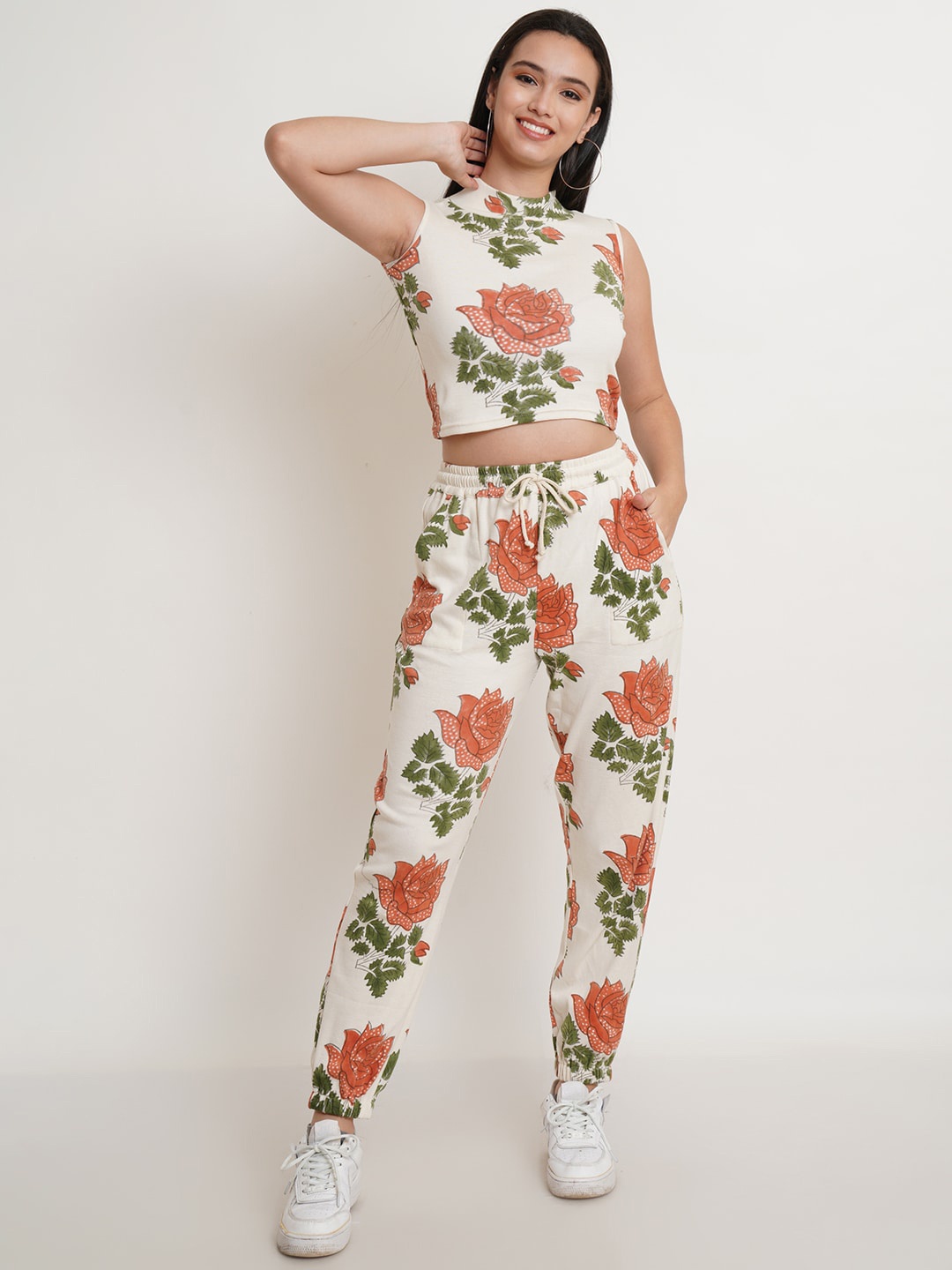 

Purple State Pure Cotton Printed Top with Trouser, Off white