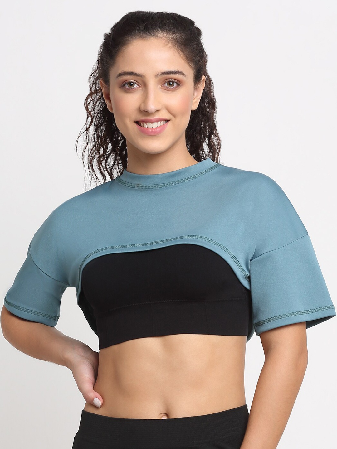 

EVERDION Women Turquoise Blue Loose T-shirt