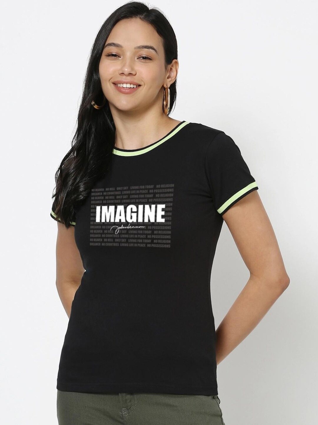 

Bewakoof Women Black Typography Printed Pure Cotton T-shirt