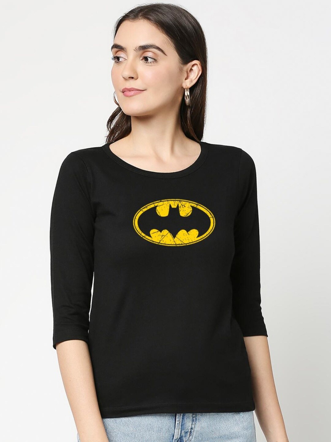 

Bewakoof Women Black Printed Pure Cotton T-shirt