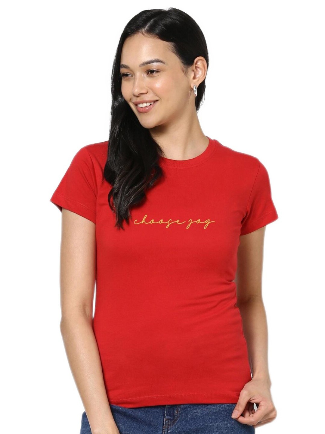

Bewakoof Women Red Solid Pure Cotton Slim Fit T-shirt