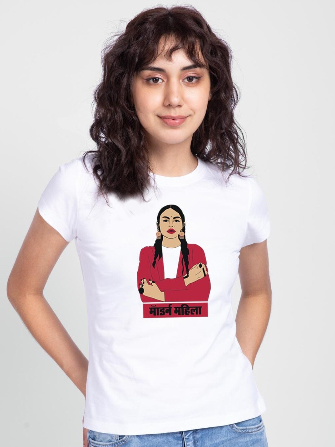 

Bewakoof Women White Typography Printed Pure Cotton Slim Fit T-shirt