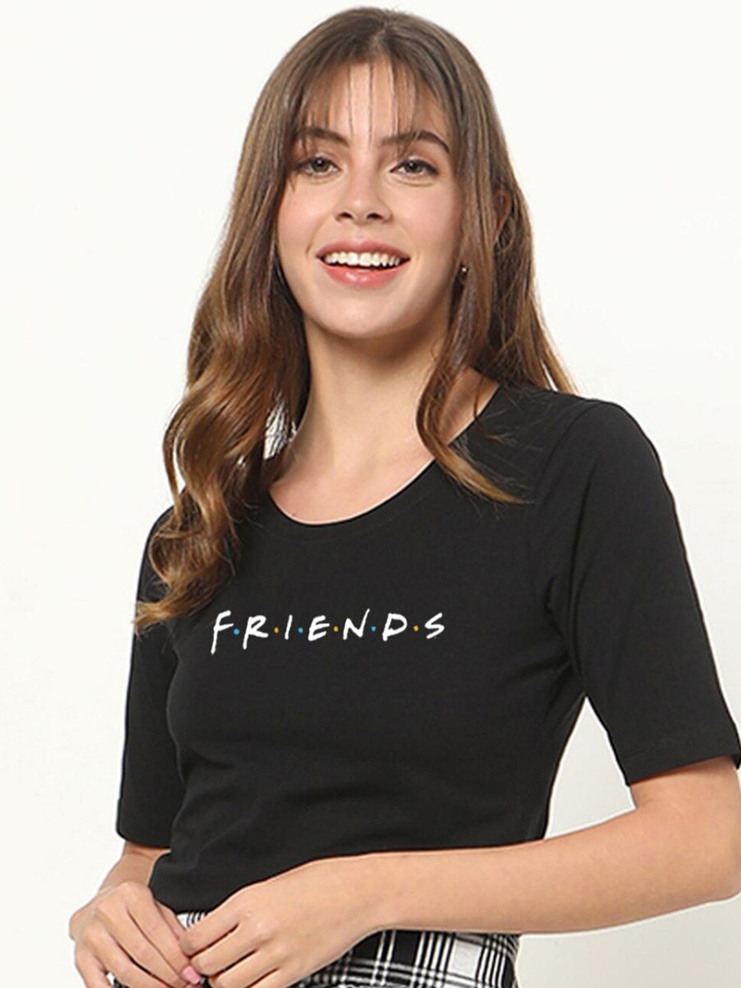 

Bewakoof Friends Women Friends Logo (FRL) Elbow Sleeves T-shirt, Black