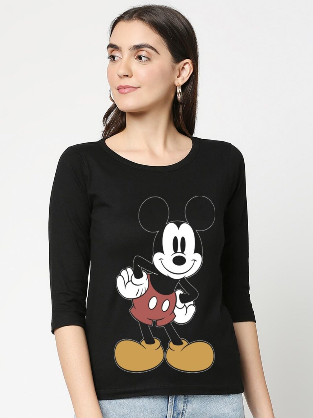 

Bewakoof Women Black Printed Pure Cotton Slim Fit T-shirt