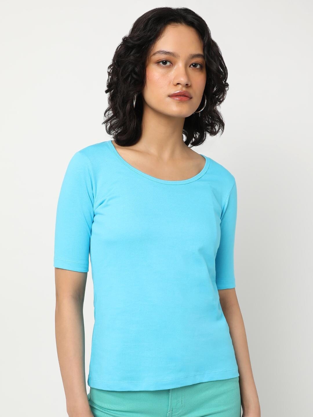 

Bewakoof Women Blue Solid T-shirt