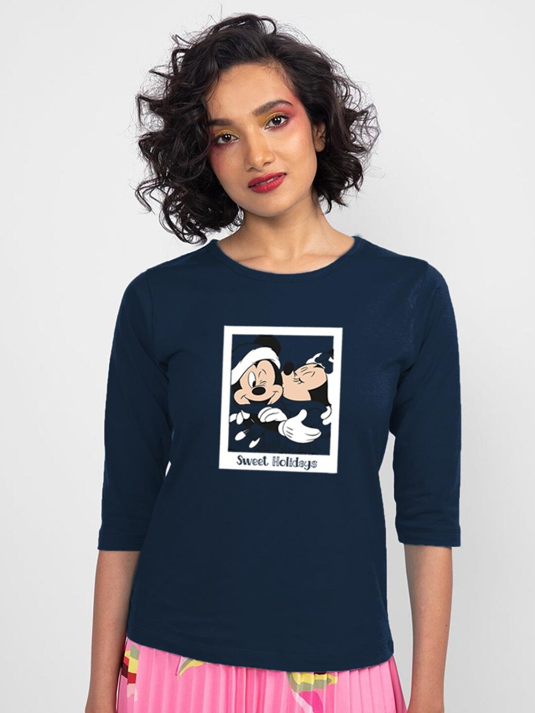

Bewakoof Women Blue Printed Pure Cotton T-shirt