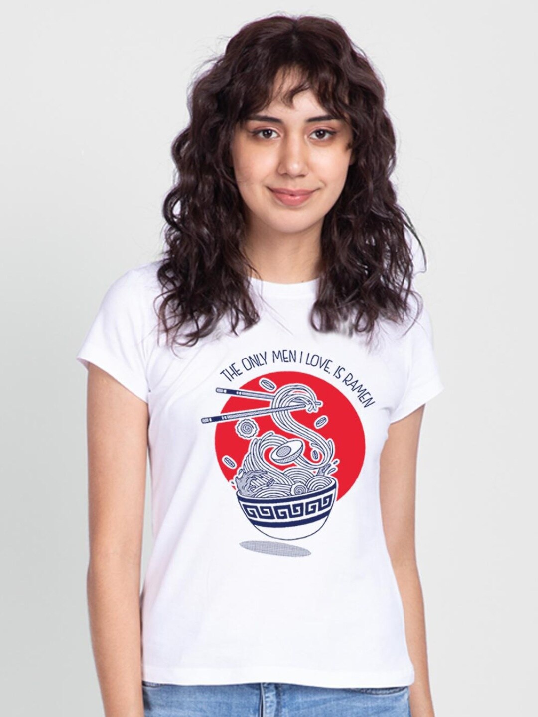 

Bewakoof Women White Printed Pure Cotton T-shirt