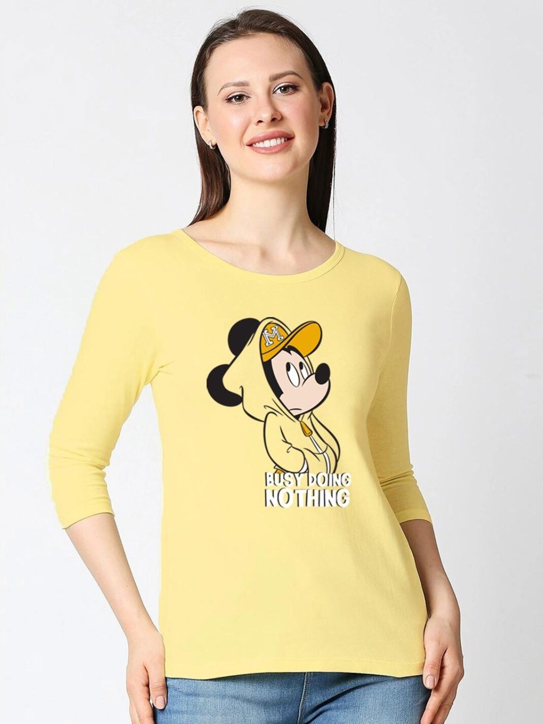

Bewakoof Mickey Mouse Printed Pure Cotton Slim Fit T-shirt, Yellow