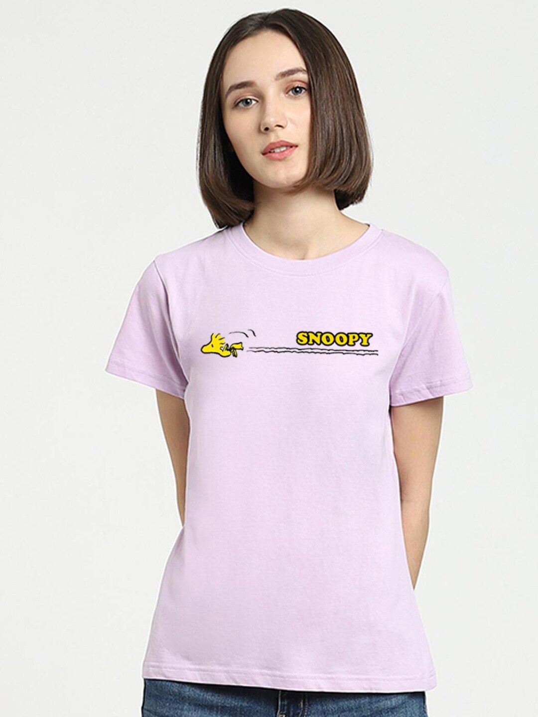 

Bewakoof Women Purple Printed Pure Cotton T-shirt