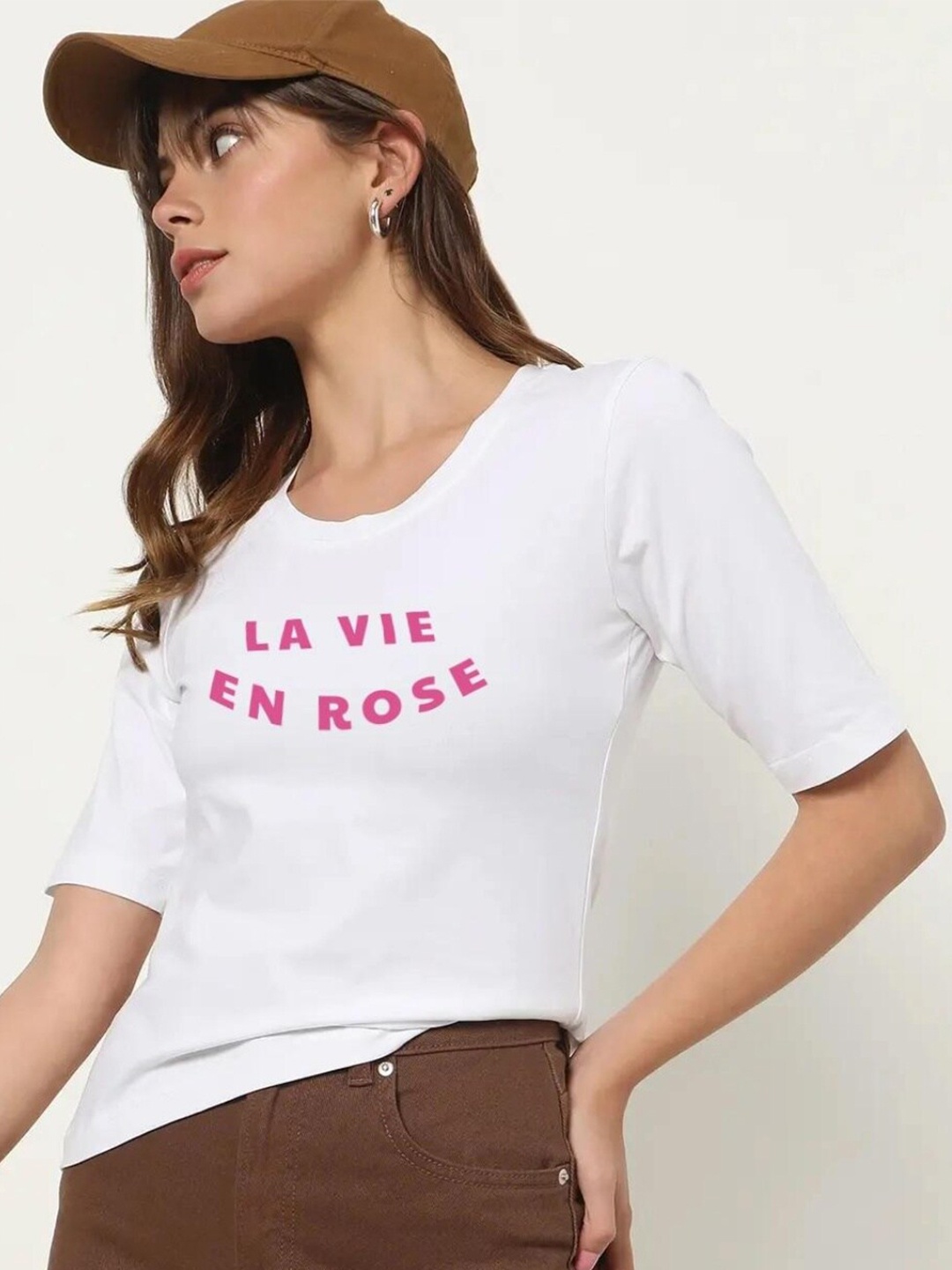 

Bewakoof Women White Typography Printed Loose T-shirt