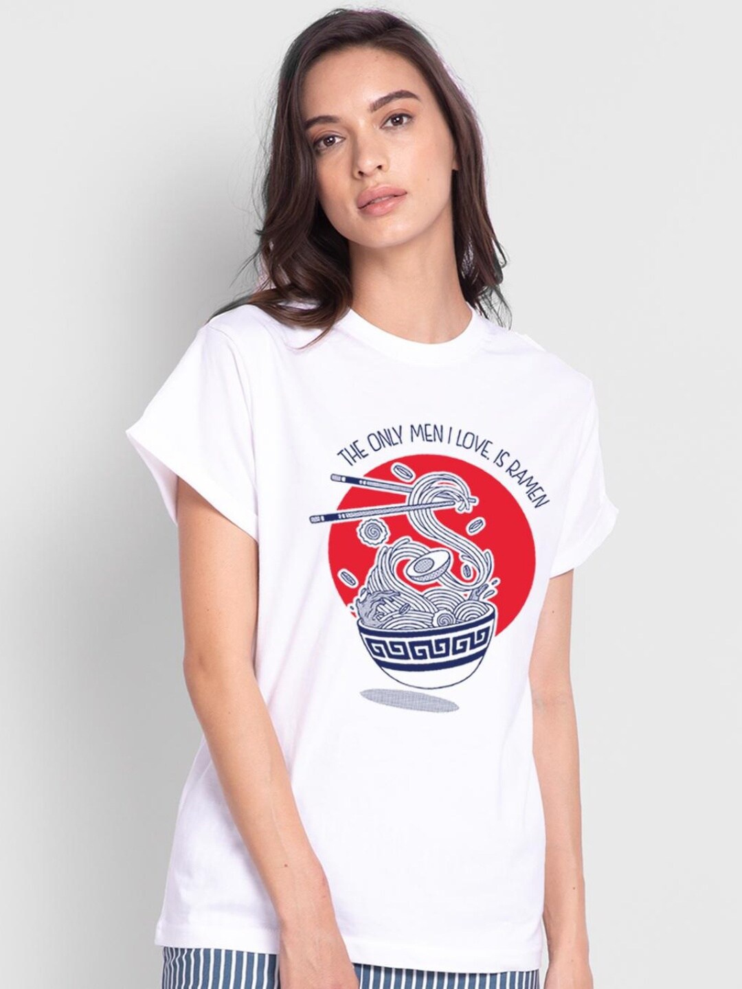 

Bewakoof Women White Printed Extended Sleeves Pure Cotton T-shirt