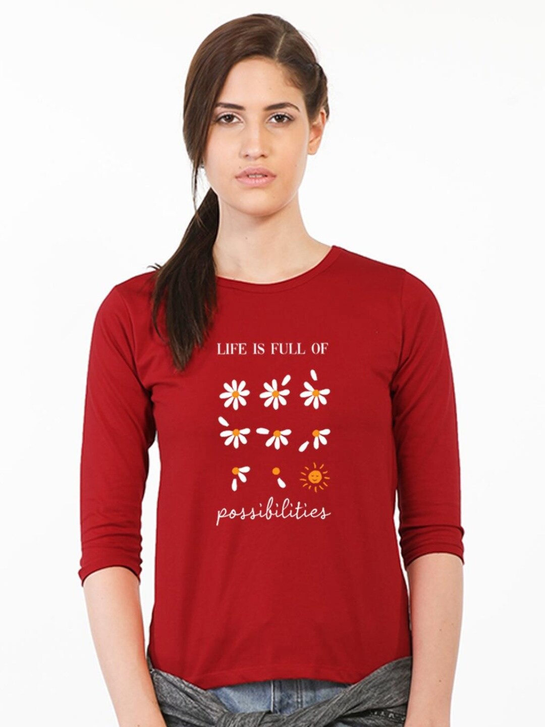 

Bewakoof Women Printed Pure Cotton Slim Fit T-shirt, Red