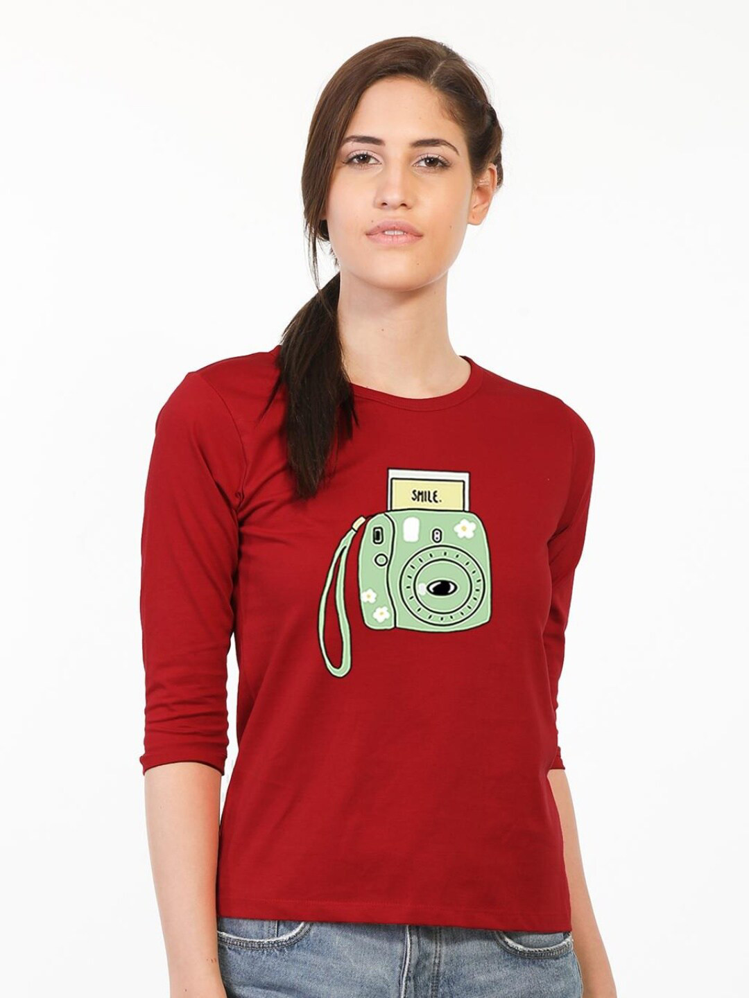 

Bewakoof Women Red Printed Pure Cotton Applique T-shirt