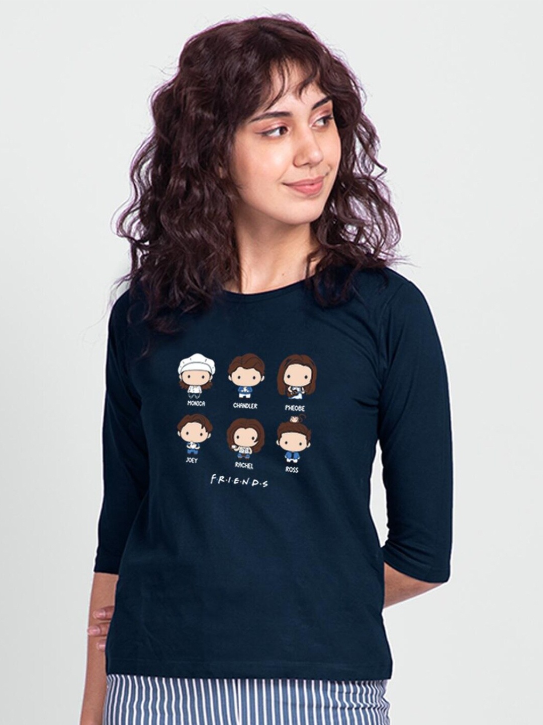 

Bewakoof Women Blue Printed Pure Cotton Slim Fit T-shirt