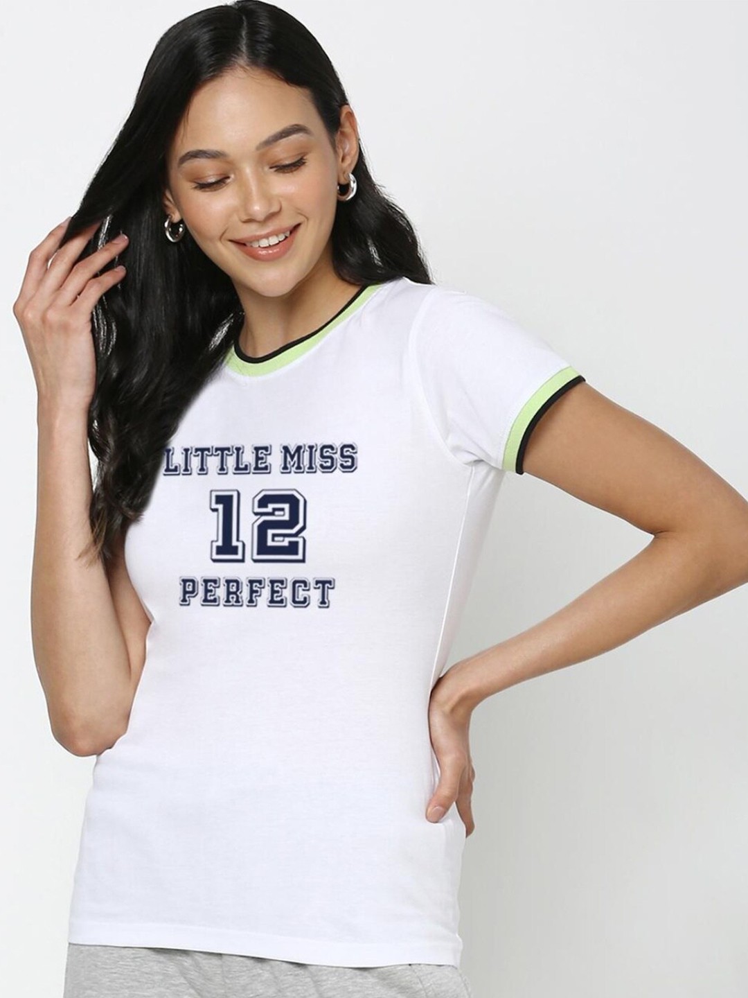 

Bewakoof Women White & Navy Blue Typography Printed Pure Cotton T-shirt