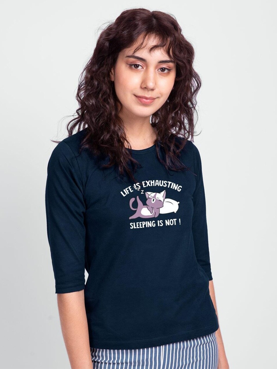 

Bewakoof Women Teal Typography Printed Pure Cotton Slim Fit T-shirt