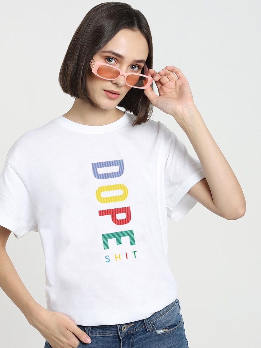 

Bewakoof Dope Shit Typography Boyfriend T-shirt, White