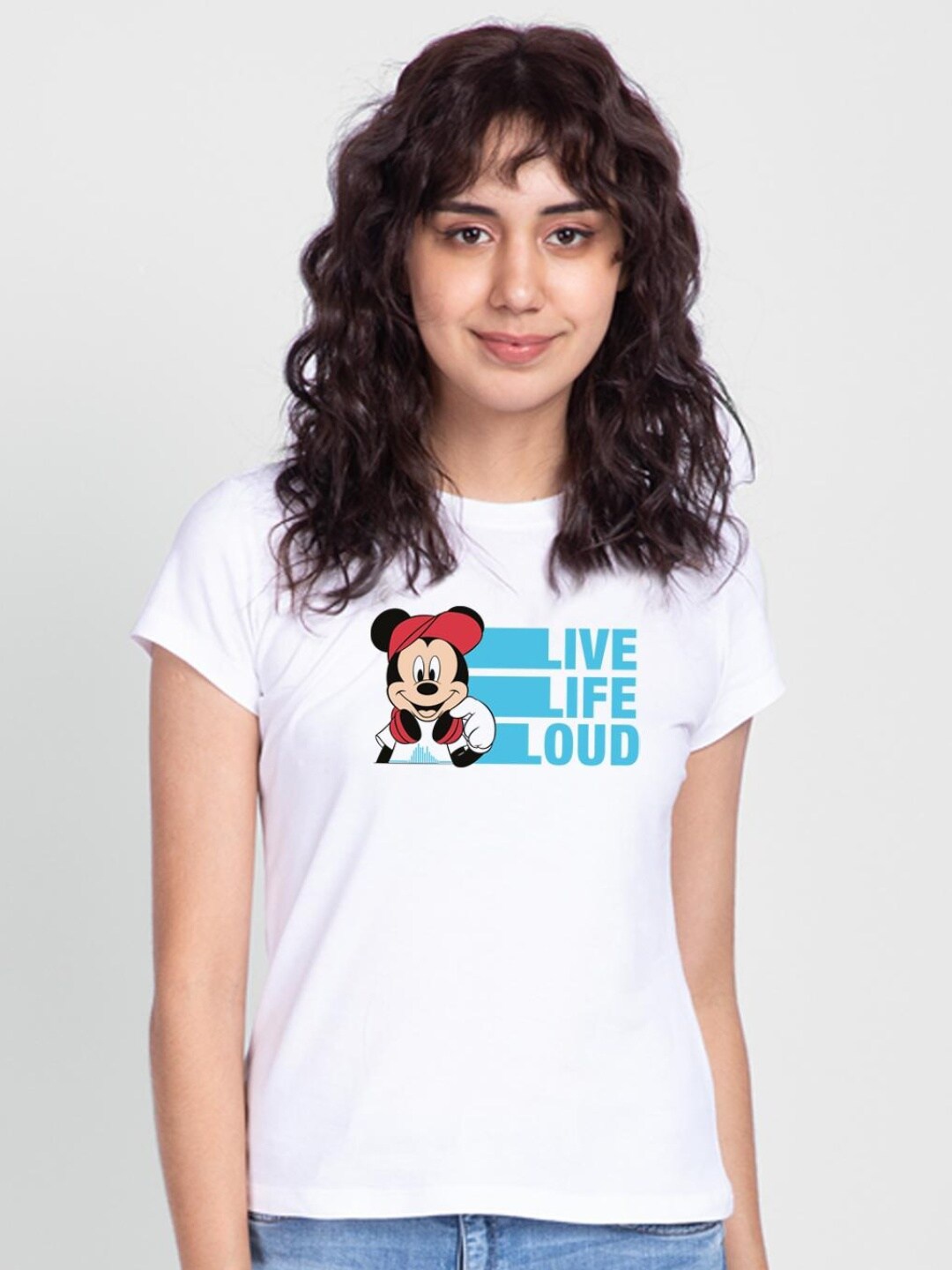 

Bewakoof Women White Printed Pure Cotton Slim Fit T-shirt