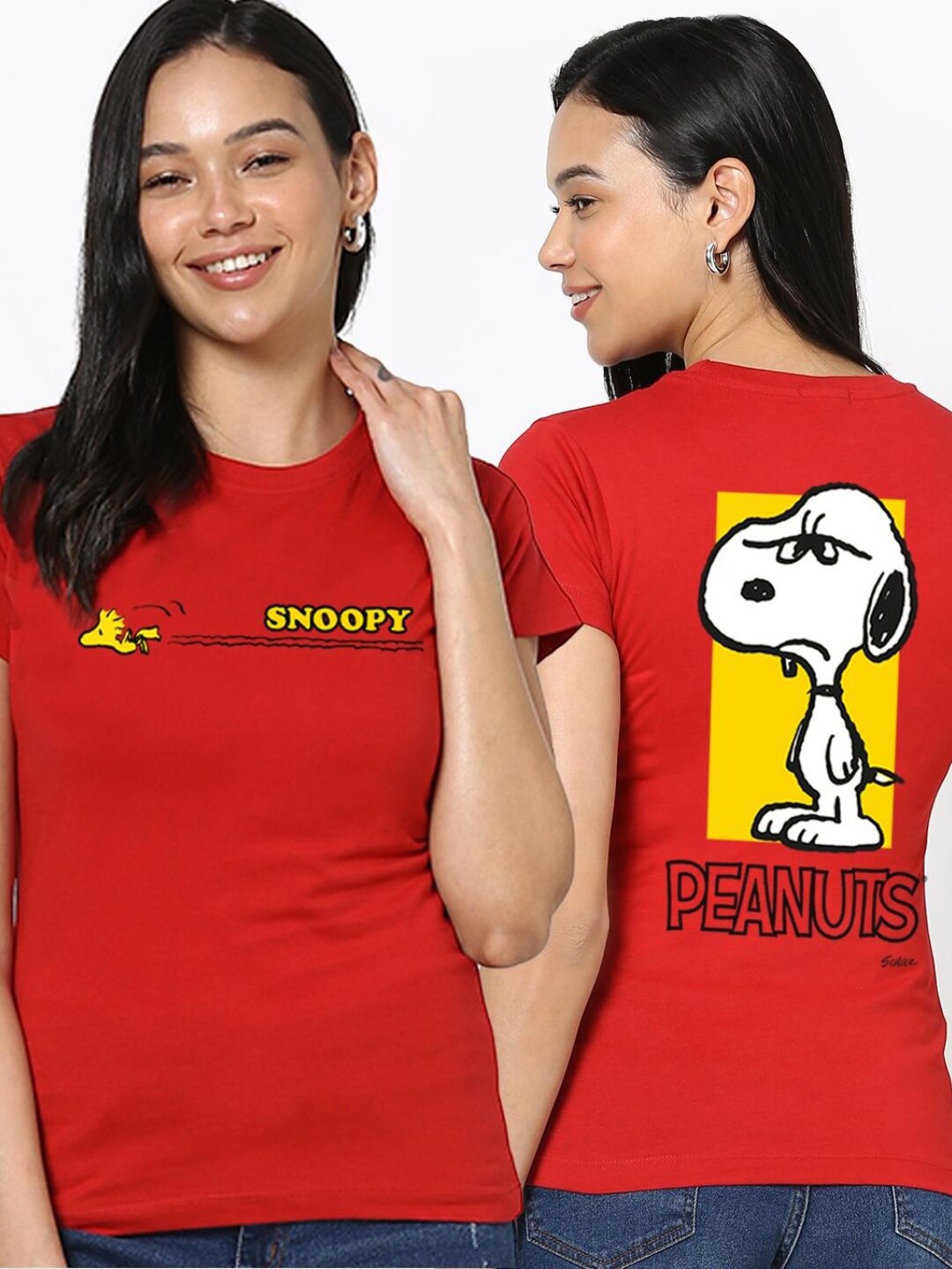 

Bewakoof Women Red & Yellow Typography Printed Pure Cotton Slim Fit T-shirt