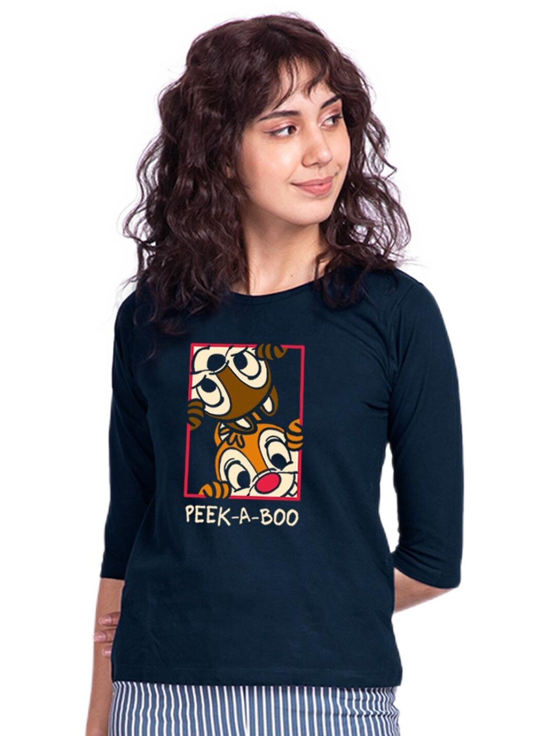 

Bewakoof Women Blue Graphic Printed Pure Cotton Slim Fit T-shirt