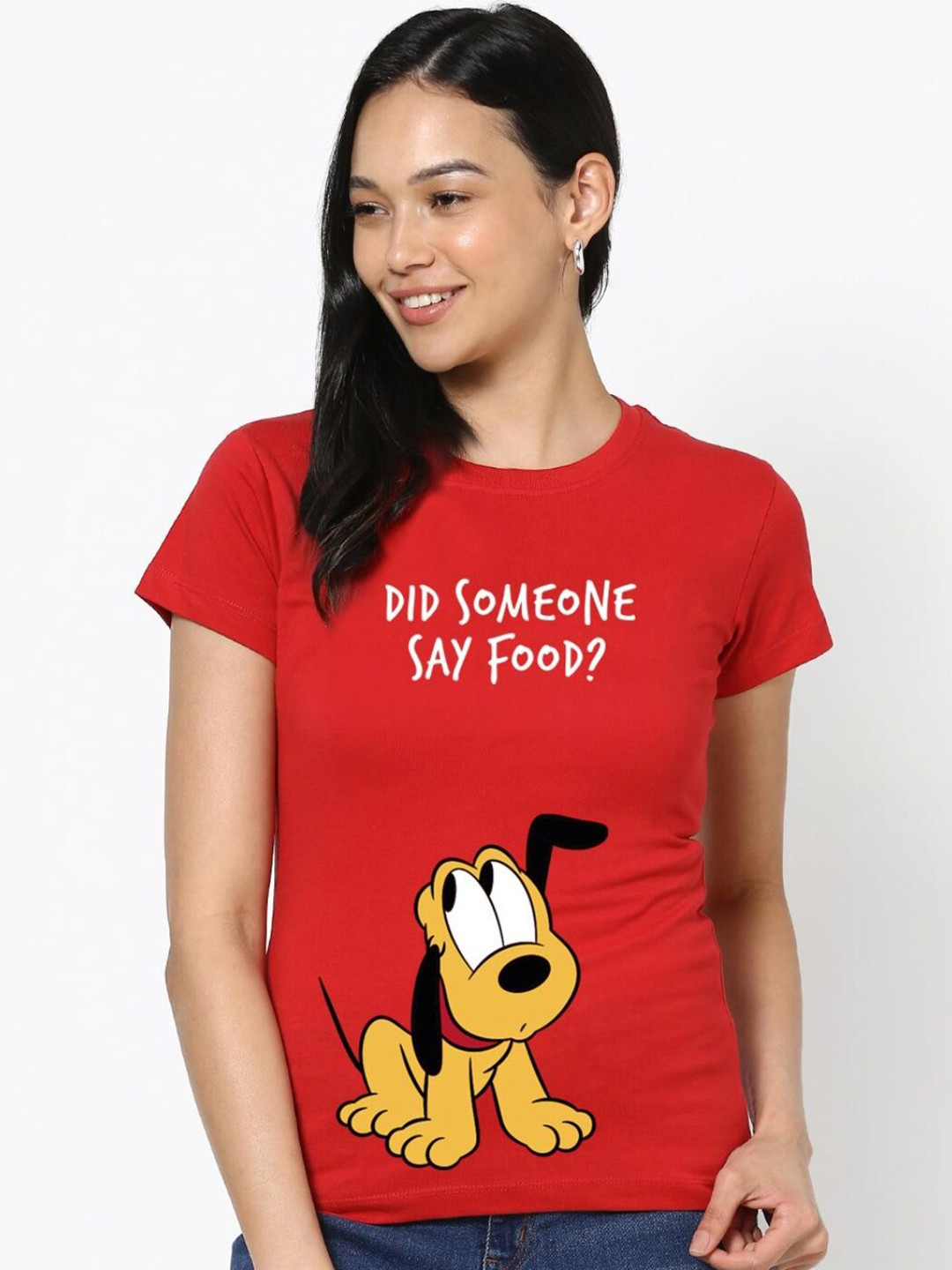 

Bewakoof Women Red Printed Pure Cotton Raw Edge Slim Fit T-shirt
