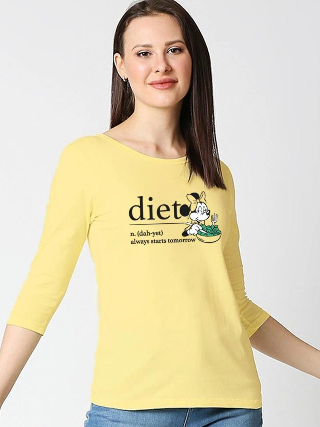 

Bewakoof Women Yellow Typography Printed Pure Cotton T-shirt