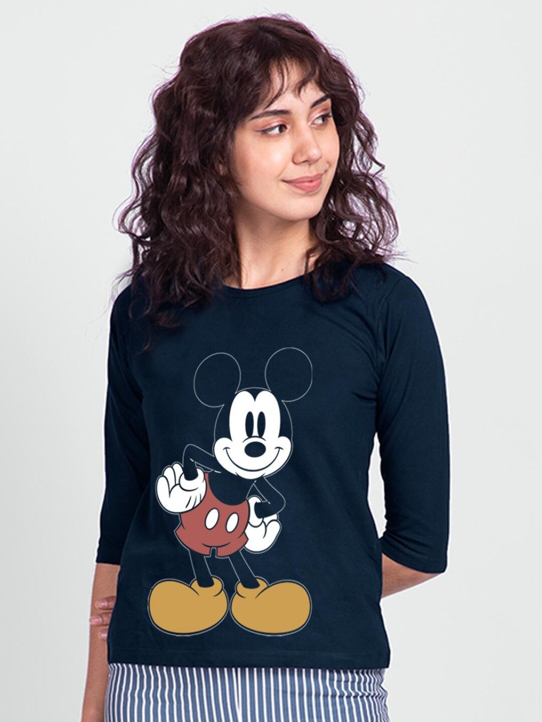 

Bewakoof Women Teal Mickey Mouse Printed Pure Cotton T-shirt