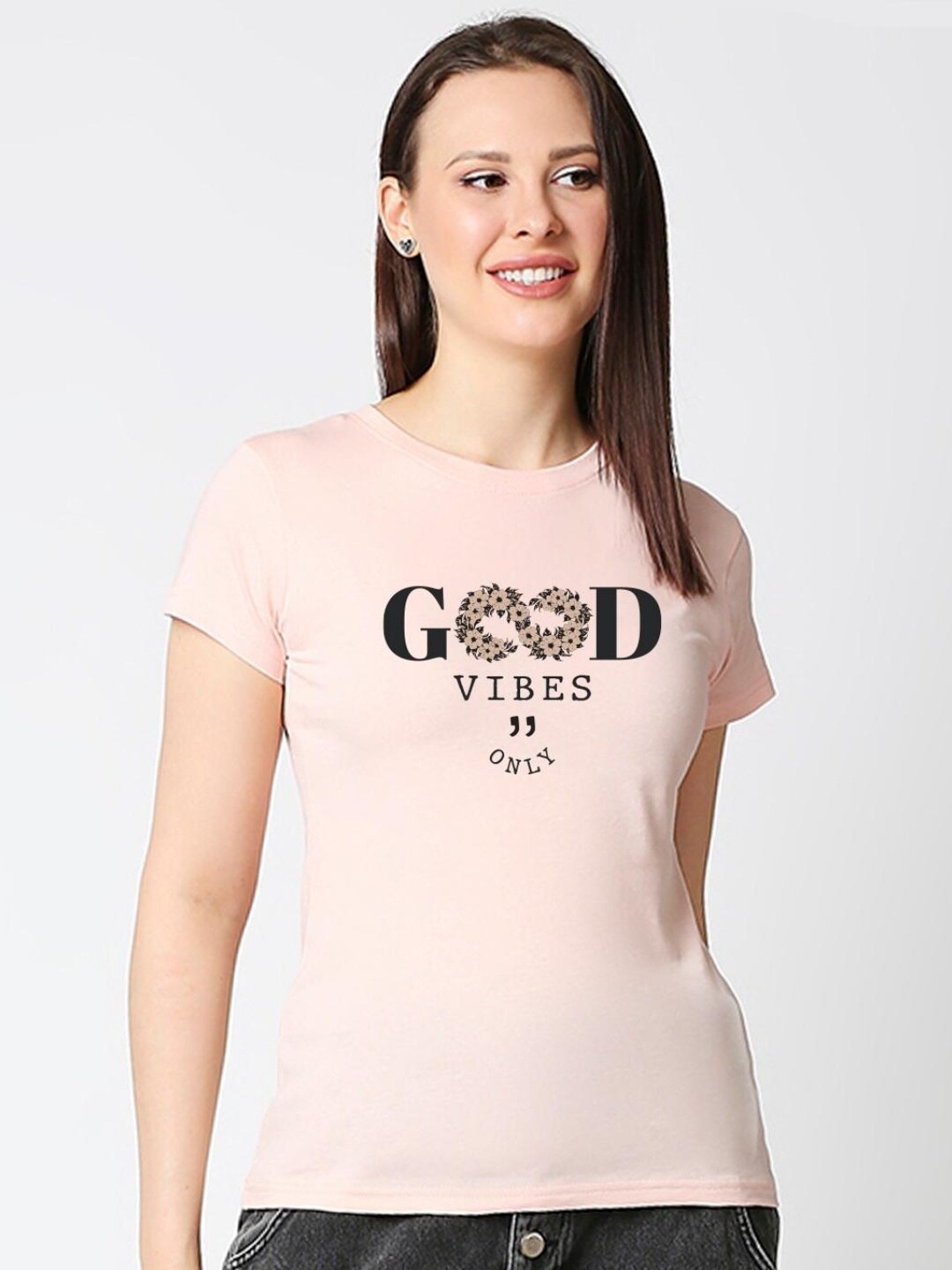 

Bewakoof Women Pink Typography Printed Pure Cotton Slim Fit T-shirt