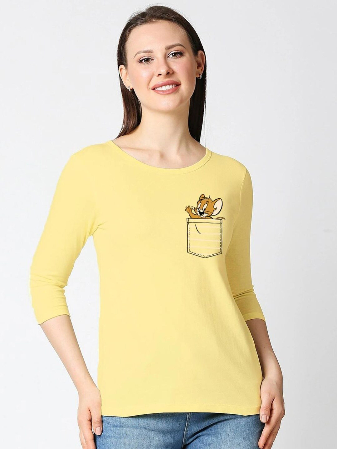 

Bewakoof Women Yellow Pure Cotton T-shirt
