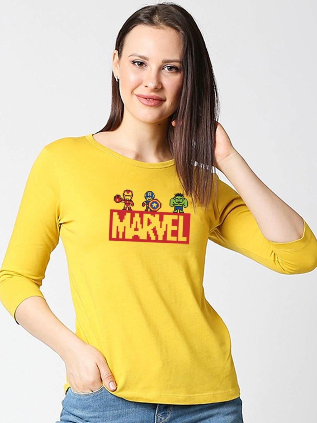 

Bewakoof Women Yellow & Red Typography Printed Pure Cotton T-shirt