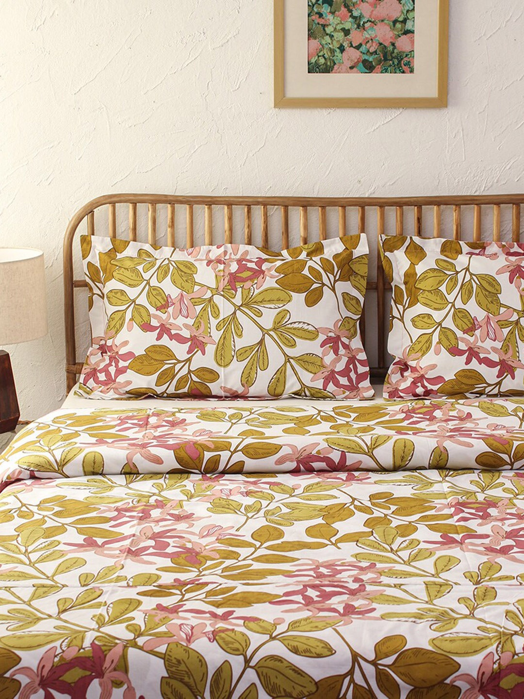 

House This Pink & Mustard Floral Printed Double Duvet Cover