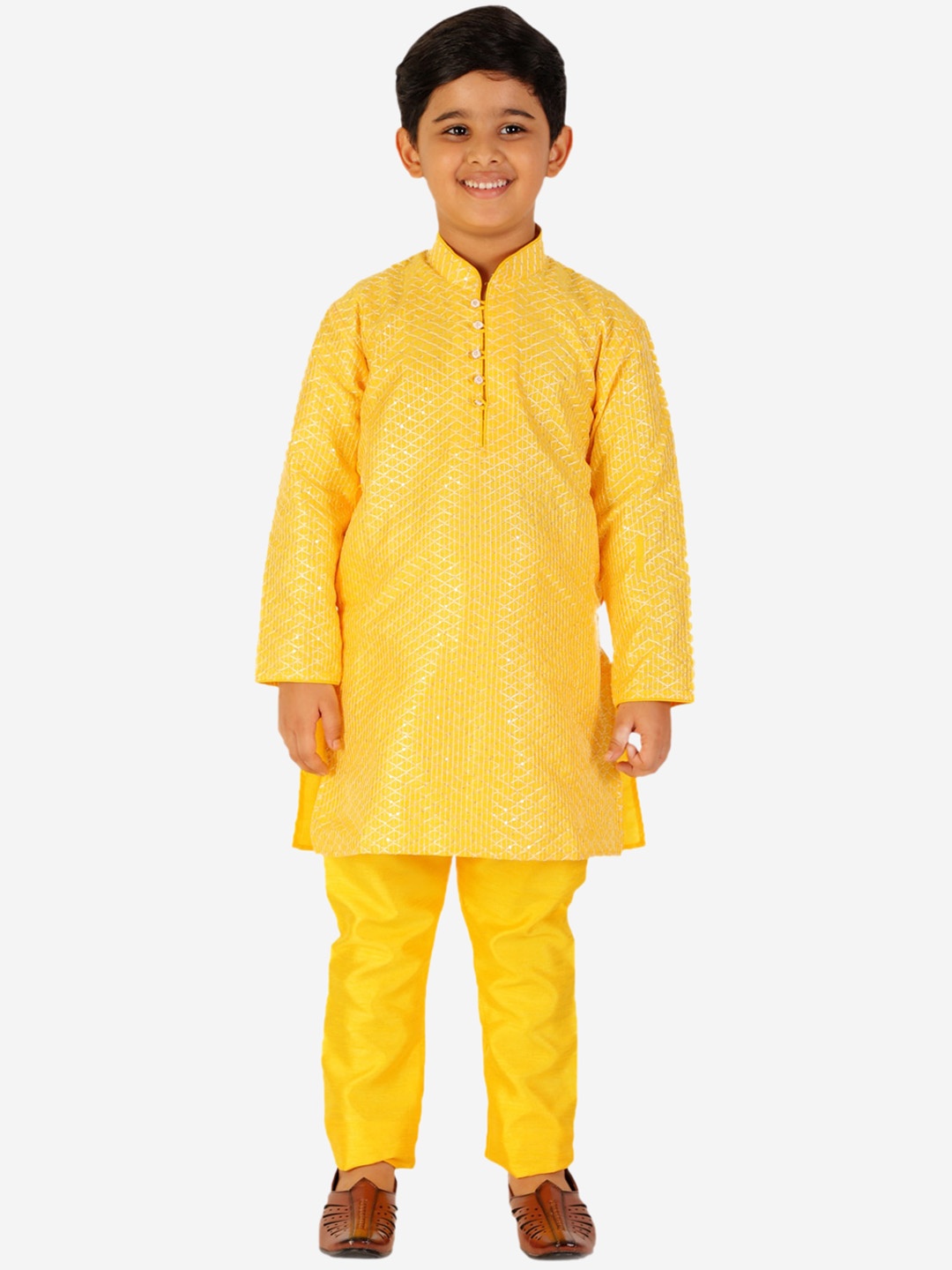 

Pro-Ethic STYLE DEVELOPER Boys Yellow Pure Silk Kurta with Pyjamas