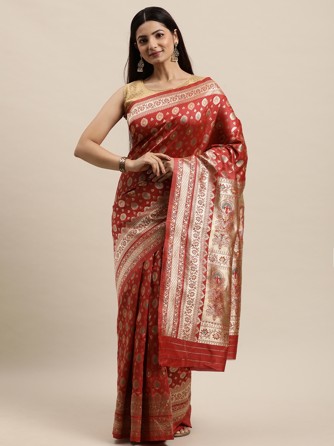 

flaher Red & Gold Floral Woven Design Kanjeevaram Saree