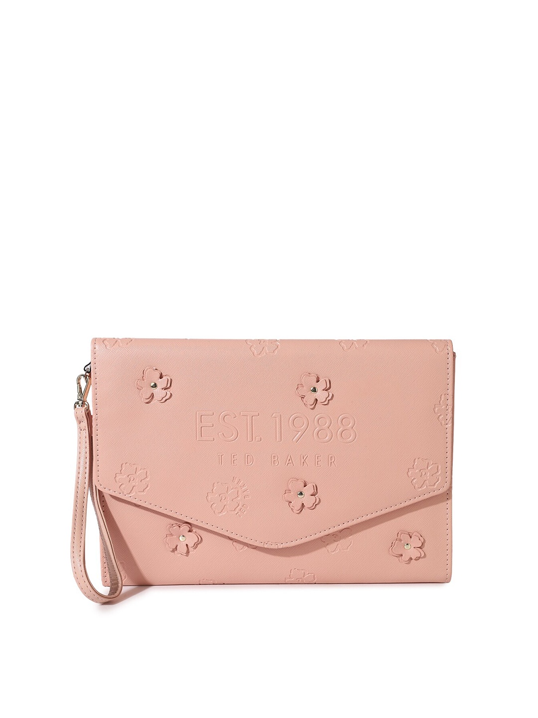 

Ted Baker Women Pink Floral Leather Envelope Clutch