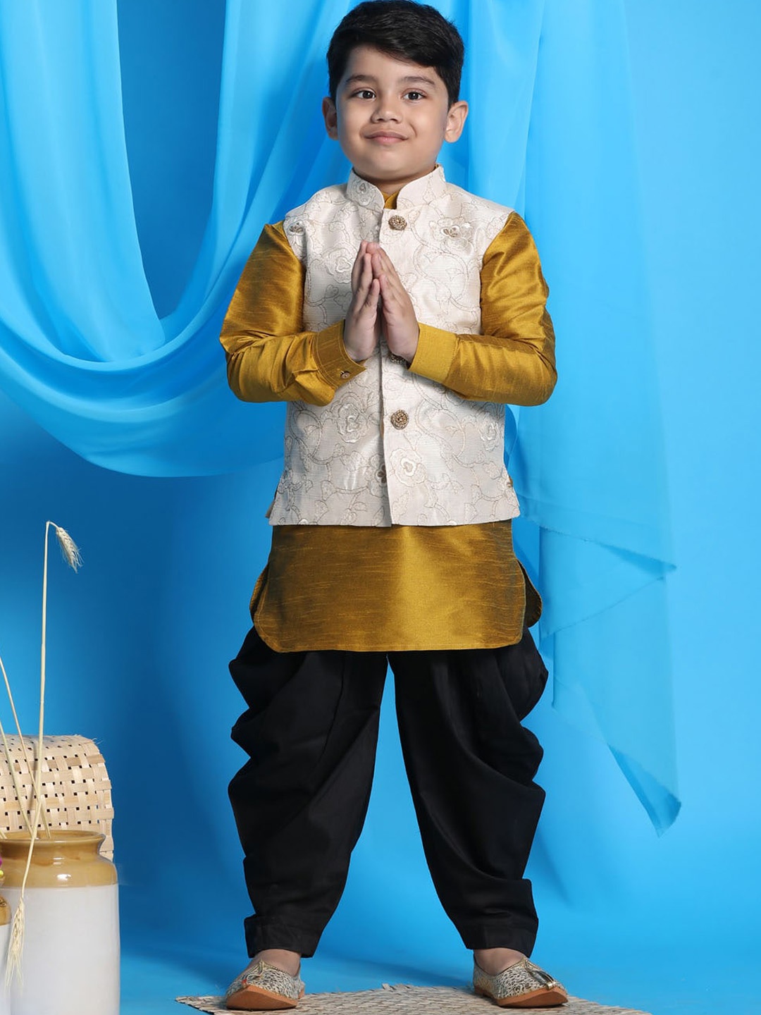 

VASTRAMAY Boys Mustard Yellow Kurta with Dhoti Pants