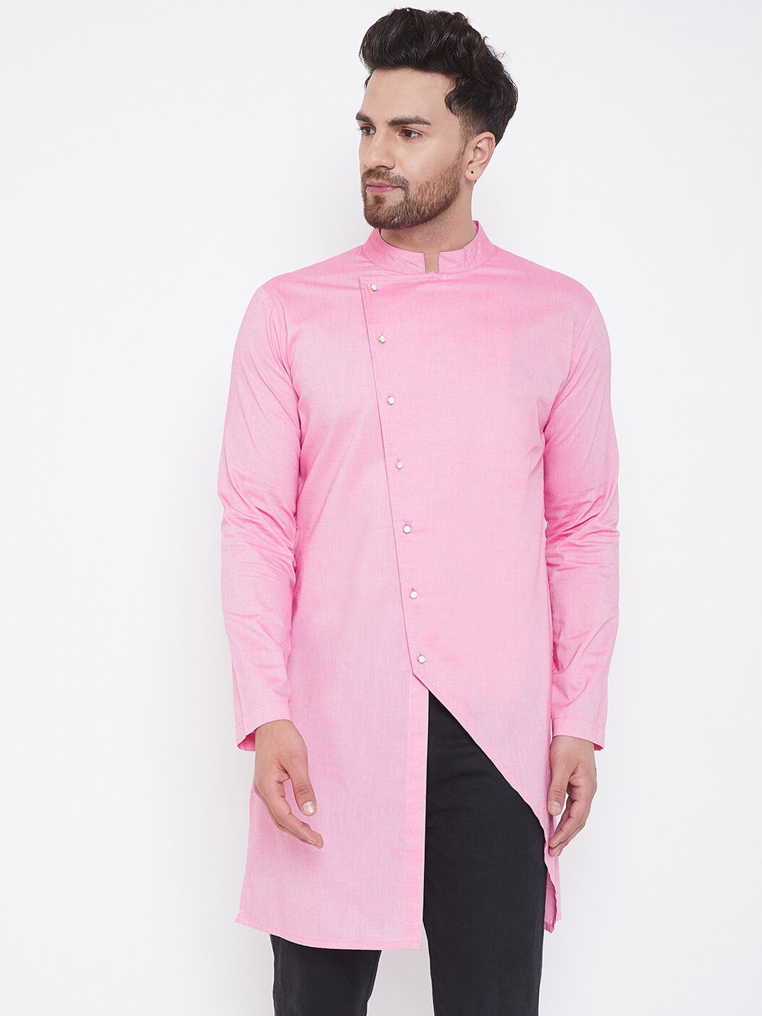 

Hypernation Men Pink Solid Chikankari Kurta