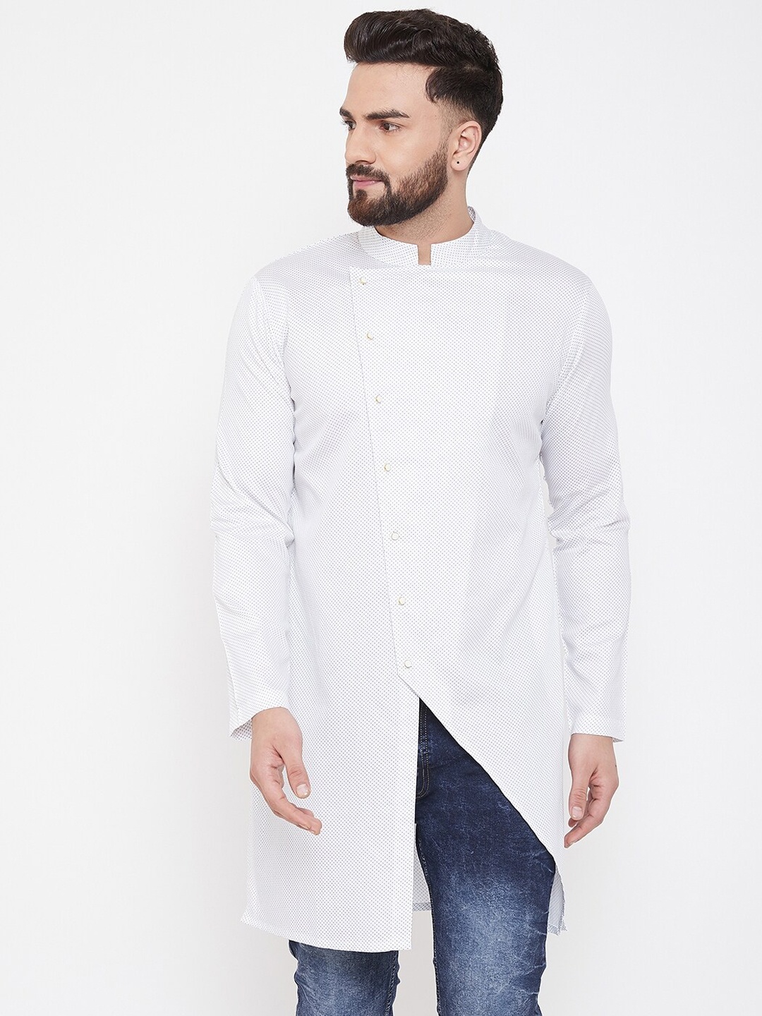 

Hypernation Men White Printed Cotton Kurta