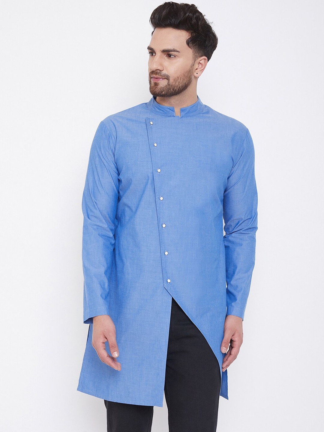 

Hypernation Men Blue Asymmetrical Cotton Kurta