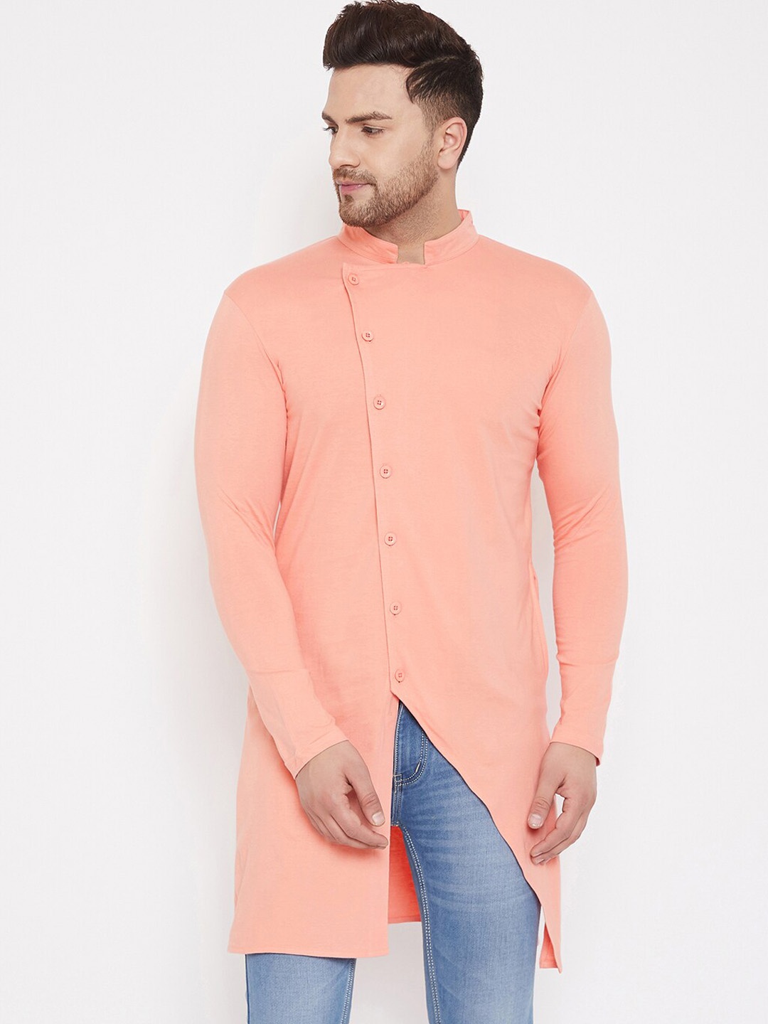 

Hypernation Men Peach-Coloured Angrakha Kurta