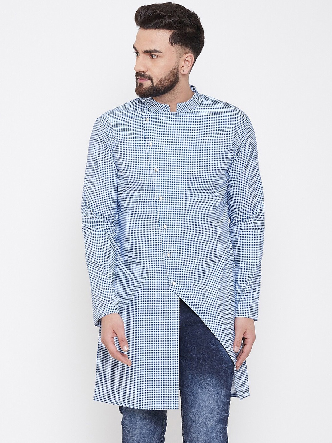 

Hypernation Men Blue Polka Dots Printed Kurta