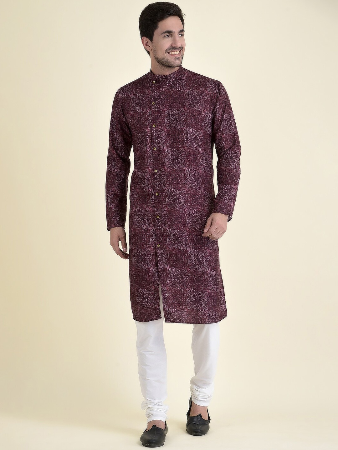 

TABARD Men Purple Printed Mandarin Collar Cotton Kurta