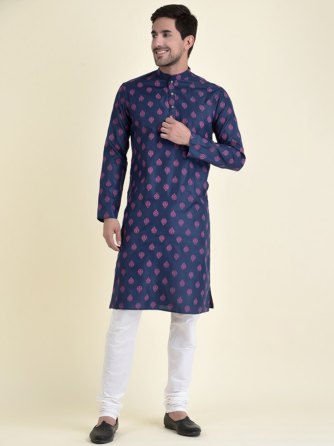 

TABARD Men Blue Ethnic Motifs Printed Pure Cotton Kurta